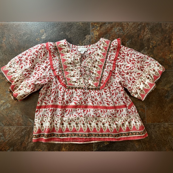 New women’s Calypso St Barth cotton quilt milkmaid boho flowy ruffle top. Large - Picture 16 of 16